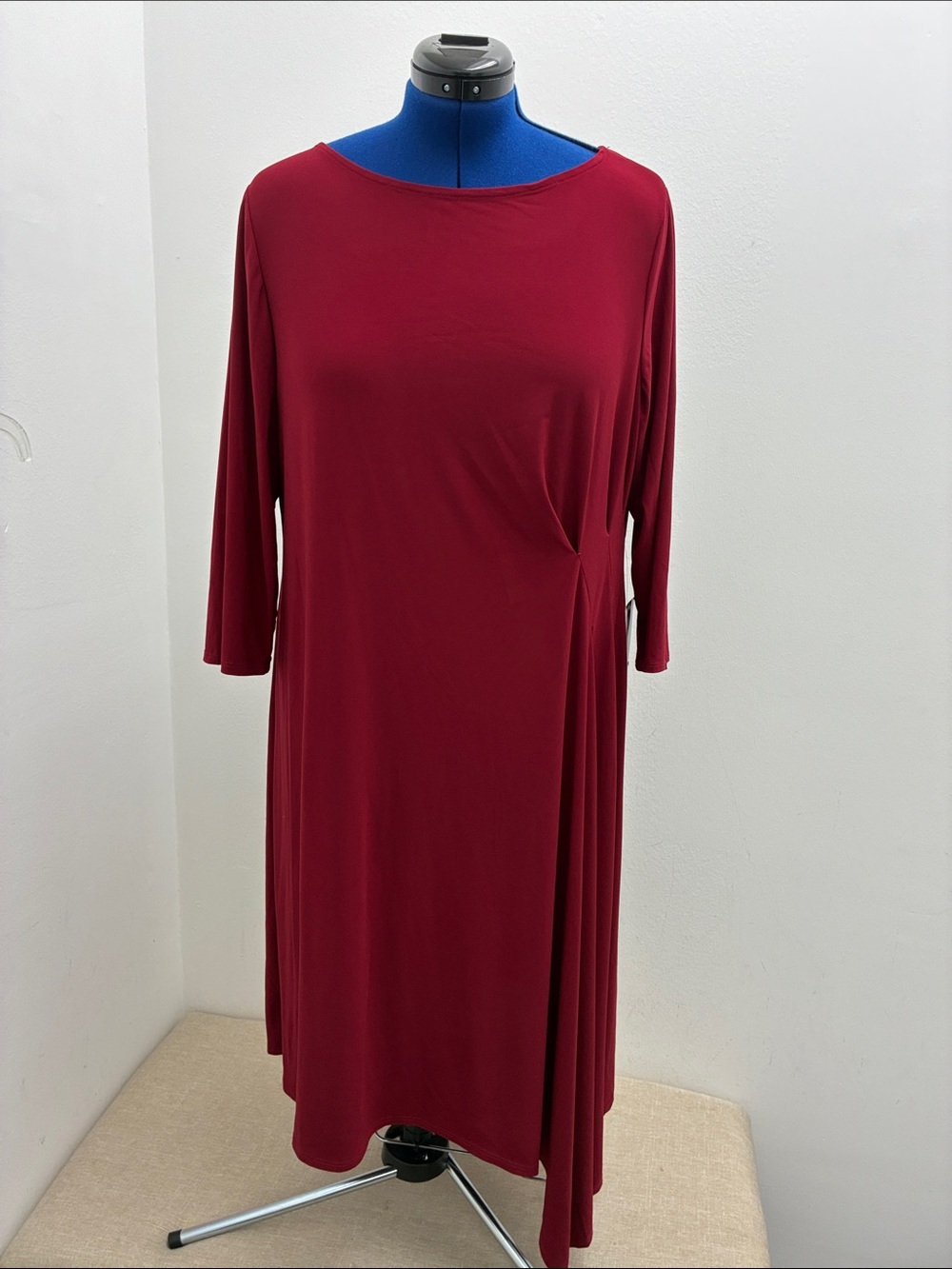 Avenue Burgundy Long Sleeve Boatneck Dress